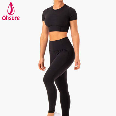 T-shirt de 2 piezas con tops montados Mujeres Fitness Gimnasio Yoga Cortado Mujeres Tshirt Mayorista Logotipo personalizado Deportivo suave rápido seco 50-100pcs