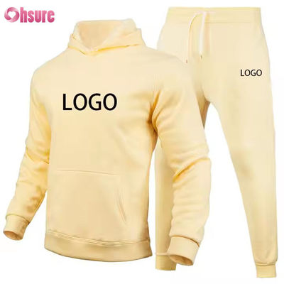 Conjuntos de sudadera con capucha y joggers para hombre personalizados, logotipo liso, marrón, chándal unisex, holgado, algodón, canalé, chándal unisex