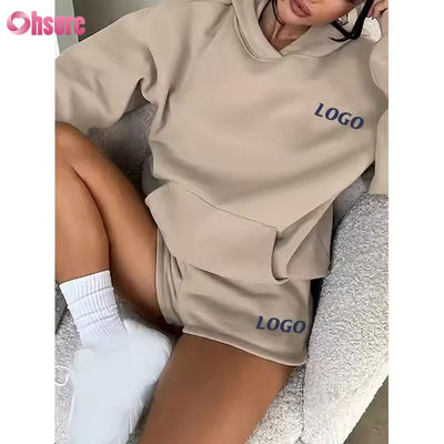 F240140 Conjuntos cortos a medida Conjuntos de dos piezas Mujeres Manga larga Hoodie sencillo Traje de sudor y calzoncillos de gimnasia Conjuntos de ropa de primavera para mujeres