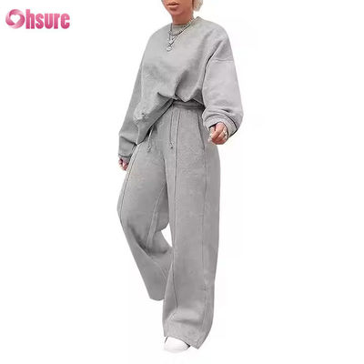 Conjunto de 2 piezas de moda casual de talla grande, sudadera con joggers y pantalones de chándal acampanados de pierna ancha para mujer