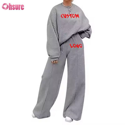 Conjunto de 2 piezas de moda casual de talla grande, sudadera con joggers y pantalones de chándal acampanados de pierna ancha para mujer