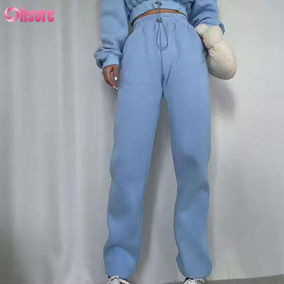 OEM de alta calidad de lana de algodón sudaderos y sudaderas con capucha puestas al aire libre con capucha recortada Top Set de dos piezas ropa femenina