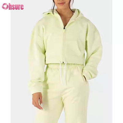 Trajes de dos piezas para mujeres Traje de sudor Larga manga de lana Cerradura con capucha Camisetas cortadas Calzoncillos de sudor Set de corredor