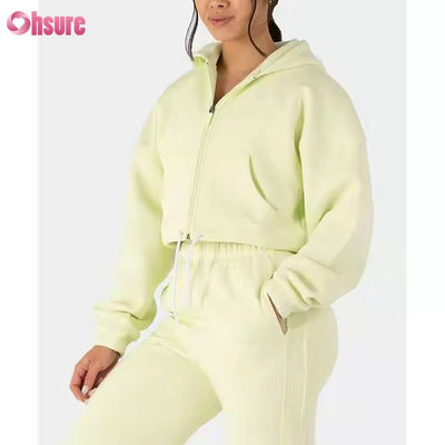Trajes de dos piezas para mujeres Traje de sudor Larga manga de lana Cerradura con capucha Camisetas cortadas Calzoncillos de sudor Set de corredor