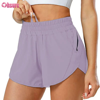 Pantalones cortos deportivos de diseño con cordón y secado rápido para mujer con bolsillo con cremallera, pantalones cortos de yoga y fitness para gimnasio