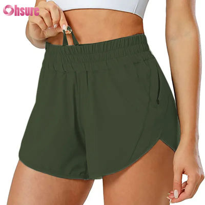 Pantalones cortos deportivos de diseño con cordón y secado rápido para mujer con bolsillo con cremallera, pantalones cortos de yoga y fitness para gimnasio