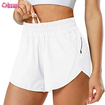 Pantalones cortos deportivos de diseño con cordón y secado rápido para mujer con bolsillo con cremallera, pantalones cortos de yoga y fitness para gimnasio