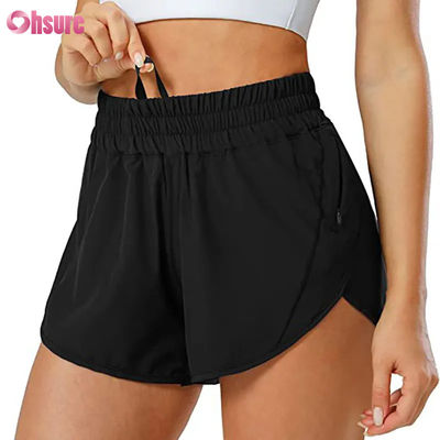 Pantalones cortos deportivos de diseño con cordón y secado rápido para mujer con bolsillo con cremallera, pantalones cortos de yoga y fitness para gimnasio
