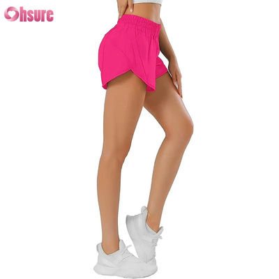 Pantalones cortos deportivos de diseño con cordón y secado rápido para mujer con bolsillo con cremallera, pantalones cortos de yoga y fitness para gimnasio
