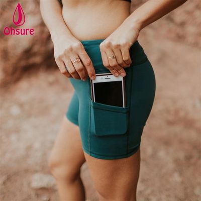 Pantalones cortos de gimnasia personalizados, pantalones cortos de ciclista para mujer, pantalones cortos de fitness con bolsillos laterales, pantalones cortos de ciclista de cintura alta para entrenamiento, 10-12 días