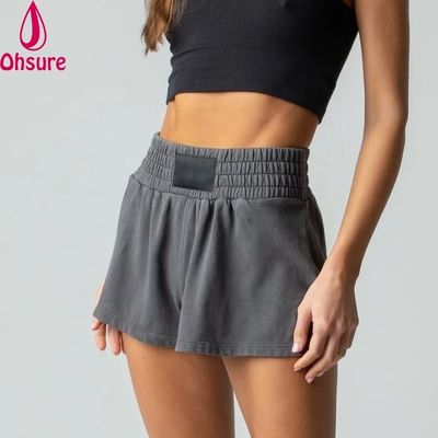 Pantalones cortos de boxeo para mujer, pantalones cortos deportivos para correr, pantalones cortos de gimnasia, logotipo personalizado, rizo de algodón, tejido estampado, 100% algodón, serigrafía