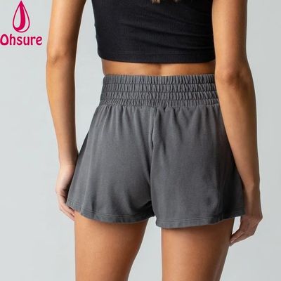 Pantalones cortos de boxeo para mujer, pantalones cortos deportivos para correr, pantalones cortos de gimnasia, logotipo personalizado, rizo de algodón, tejido estampado, 100% algodón, serigrafía