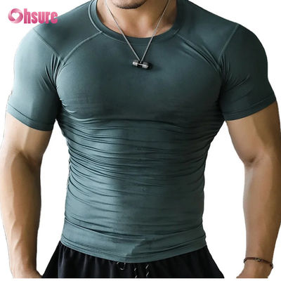 Camiseta deportiva atlética para hombre, de secado rápido, ajustada, para fitness, camiseta de poliéster para culturismo, con estampado liso