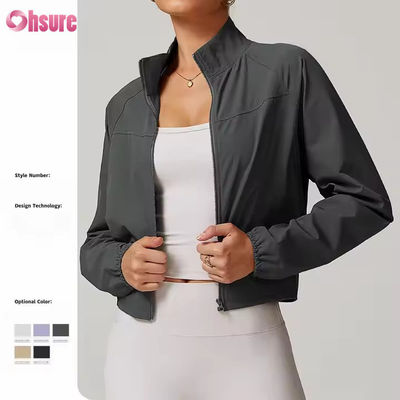 Collar de pie seco rápido a prueba de viento para correr al aire libre ropa deportiva de acondicionamiento físico manga larga yoga chaqueta deportiva superior