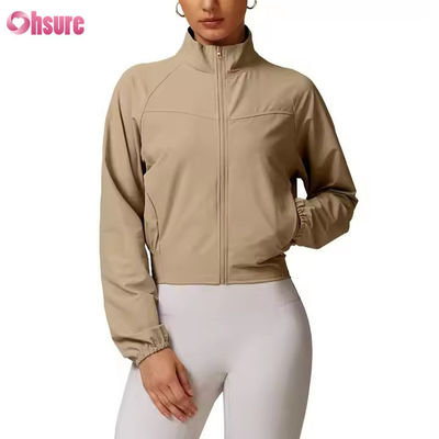 Collar de pie seco rápido a prueba de viento para correr al aire libre ropa deportiva de acondicionamiento físico manga larga yoga chaqueta deportiva superior