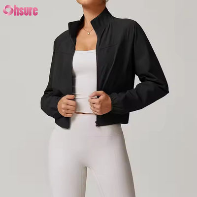 Collar de pie seco rápido a prueba de viento para correr al aire libre ropa deportiva de acondicionamiento físico manga larga yoga chaqueta deportiva superior
