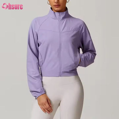 Collar de pie seco rápido a prueba de viento para correr al aire libre ropa deportiva de acondicionamiento físico manga larga yoga chaqueta deportiva superior