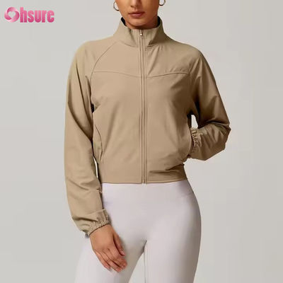 Collar de pie seco rápido a prueba de viento para correr al aire libre ropa deportiva de acondicionamiento físico manga larga yoga chaqueta deportiva superior