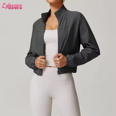 Collar de pie seco rápido a prueba de viento para correr al aire libre ropa deportiva de acondicionamiento físico manga larga yoga chaqueta deportiva superior
