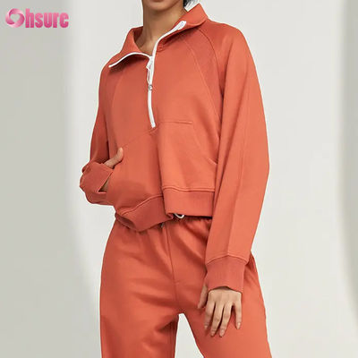 Logotipo personalizado Nueva moda de color sólido de bolsillo suéter de media cremallera de ocio deportes de acondicionamiento físico sudadera OEM de alta calidad para mujeres