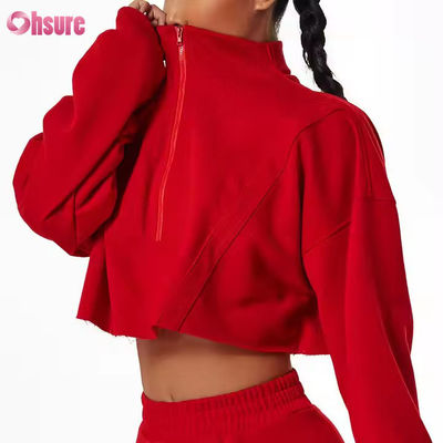 Nuevo calentamiento de los deportes con capucha Casual collar de pie suelto Top Custom mujeres corriendo suéter de fitness con capucha