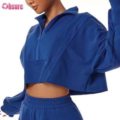 Nuevo calentamiento de los deportes con capucha Casual collar de pie suelto Top Custom mujeres corriendo suéter de fitness con capucha