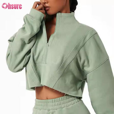 Nuevo calentamiento de los deportes con capucha Casual collar de pie suelto Top Custom mujeres corriendo suéter de fitness con capucha
