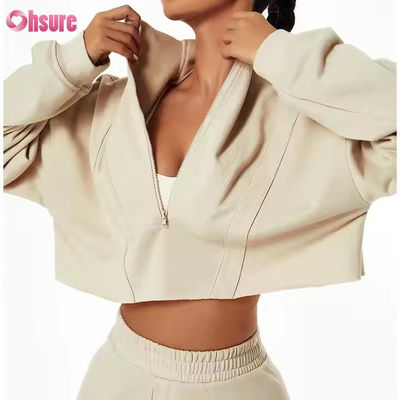 Nuevo calentamiento de los deportes con capucha Casual collar de pie suelto Top Custom mujeres corriendo suéter de fitness con capucha