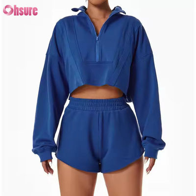 Nuevo calentamiento de los deportes con capucha Casual collar de pie suelto Top Custom mujeres corriendo suéter de fitness con capucha