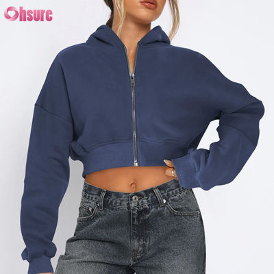 Mujeres con cremallera completa, chaqueta cortada, cómodas, suaves, de estiramiento, térmicas, resistentes al viento, de cuatro vías, sin costuras, en invierno, con capucha