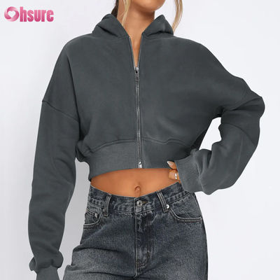 Mujeres con cremallera completa, chaqueta cortada, cómodas, suaves, de estiramiento, térmicas, resistentes al viento, de cuatro vías, sin costuras, en invierno, con capucha