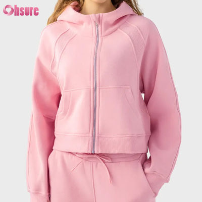 Logotipo personalizado Vintage femenino Full Zip Velocidad chaqueta de entrenamiento para el invierno Correr yoga gimnasio sudadera Hoodie agujeros de pulgar revestimiento Tejido de punto