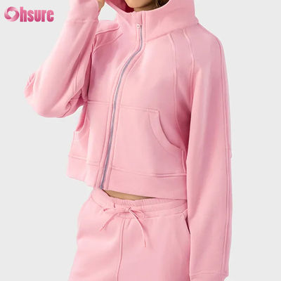 Logotipo personalizado Vintage femenino Full Zip Velocidad chaqueta de entrenamiento para el invierno Correr yoga gimnasio sudadera Hoodie agujeros de pulgar revestimiento Tejido de punto