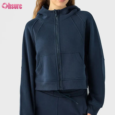 Logotipo personalizado Vintage femenino Full Zip Velocidad chaqueta de entrenamiento para el invierno Correr yoga gimnasio sudadera Hoodie agujeros de pulgar revestimiento Tejido de punto