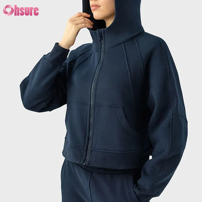 Logotipo personalizado Vintage femenino Full Zip Velocidad chaqueta de entrenamiento para el invierno Correr yoga gimnasio sudadera Hoodie agujeros de pulgar revestimiento Tejido de punto