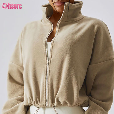 Sudadera con capucha de alta calidad con logotipo personalizado para mujer, ropa deportiva de fitness, otoño, manga larga, forro polar, cálida, con cremallera completa y corte corto