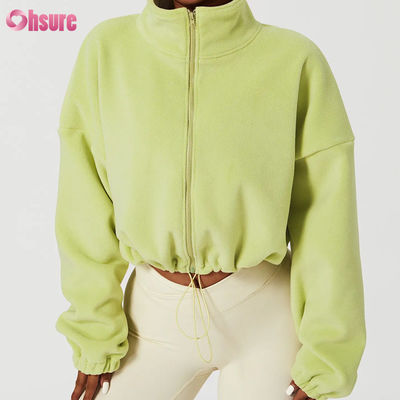 Sudadera con capucha de alta calidad con logotipo personalizado para mujer, ropa deportiva de fitness, otoño, manga larga, forro polar, cálida, con cremallera completa y corte corto