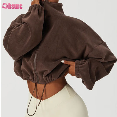 Sudadera con capucha de alta calidad con logotipo personalizado para mujer, ropa deportiva de fitness, otoño, manga larga, forro polar, cálida, con cremallera completa y corte corto