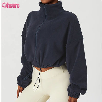 Sudadera con capucha de alta calidad con logotipo personalizado para mujer, ropa deportiva de fitness, otoño, manga larga, forro polar, cálida, con cremallera completa y corte corto