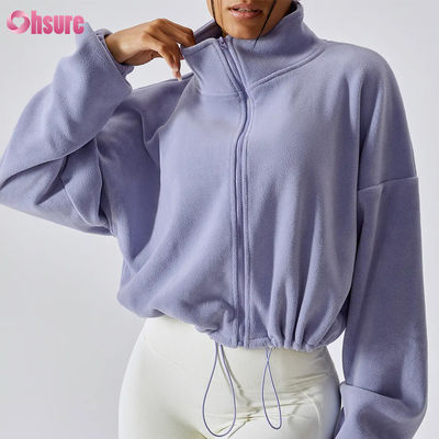 Sudadera con capucha de alta calidad con logotipo personalizado para mujer, ropa deportiva de fitness, otoño, manga larga, forro polar, cálida, con cremallera completa y corte corto