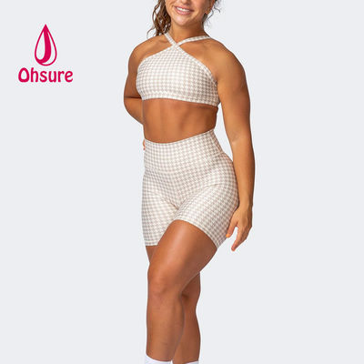 Conjunto de 2 piezas OEM, sujetador deportivo y shorts fruncidos, shorts de baloncesto, conjuntos de fitness para gimnasio, shorts para mujer