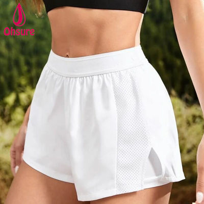 Calzoncillos deportivos de gimnasio de yoga para mujeres Logotipo personalizado al por mayor 93% Poliéster, 7% Spandex cintura alta cintura elástica cintura 2 en 1 tejido casual XS-XXL