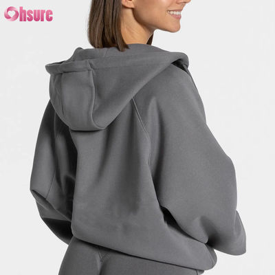 Sudadera con capucha de forro polar con cremallera de gran tamaño y alta calidad para mujer con logotipo personalizado sólido, diseño único para invierno