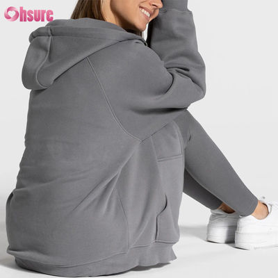Sudadera con capucha de forro polar con cremallera de gran tamaño y alta calidad para mujer con logotipo personalizado sólido, diseño único para invierno