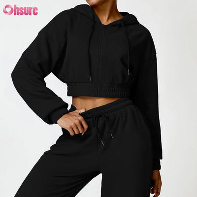 2025 NUEVA moda de alta calidad de poliéster / algodón chaqueta con capucha con cremallera diseño de manga larga suelta para gimnasio deportes fitness