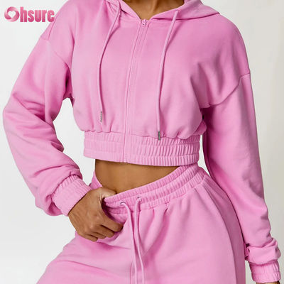 2025 NUEVA moda de alta calidad de poliéster / algodón chaqueta con capucha con cremallera diseño de manga larga suelta para gimnasio deportes fitness