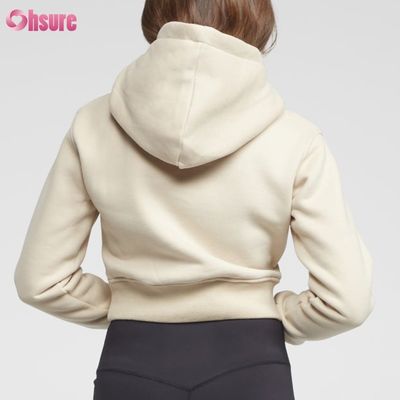 Camiseta natural personalizada mujeres con capucha Impresión de peso pesado Corte superior de algodón Casual Invierno corto Impresión de patrón de punto con capucha