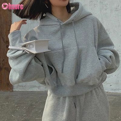 Sudaderas con capucha de algodón para mujer de peso pesado con logotipo personalizado, sudadera lisa personalizada, cuello alzado, cremallera y top corto