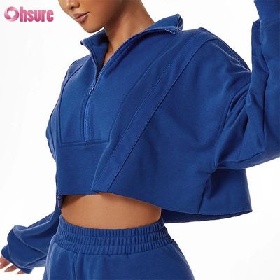 Logotipo personalizado Sudadera lisa personalizada con capucha para mujer Estampado de algodón de peso pesado Conjuntos cortos informales para mujer Dos piezas de punto de invierno