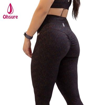Calzoncillos de gimnasia de mujeres de cintura elástica Deportes ajustados de acondicionamiento físico con pantalones de yoga de patrón sólido